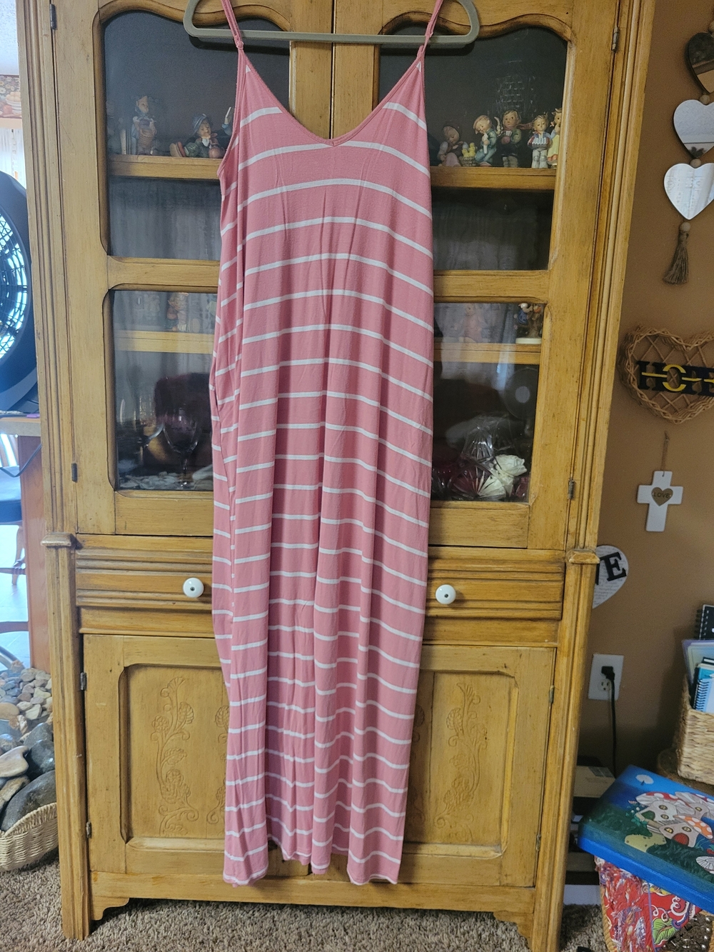Zenana Premium Pink White Striped Maxi Dress Medium Rayon Stretch Cami Dress